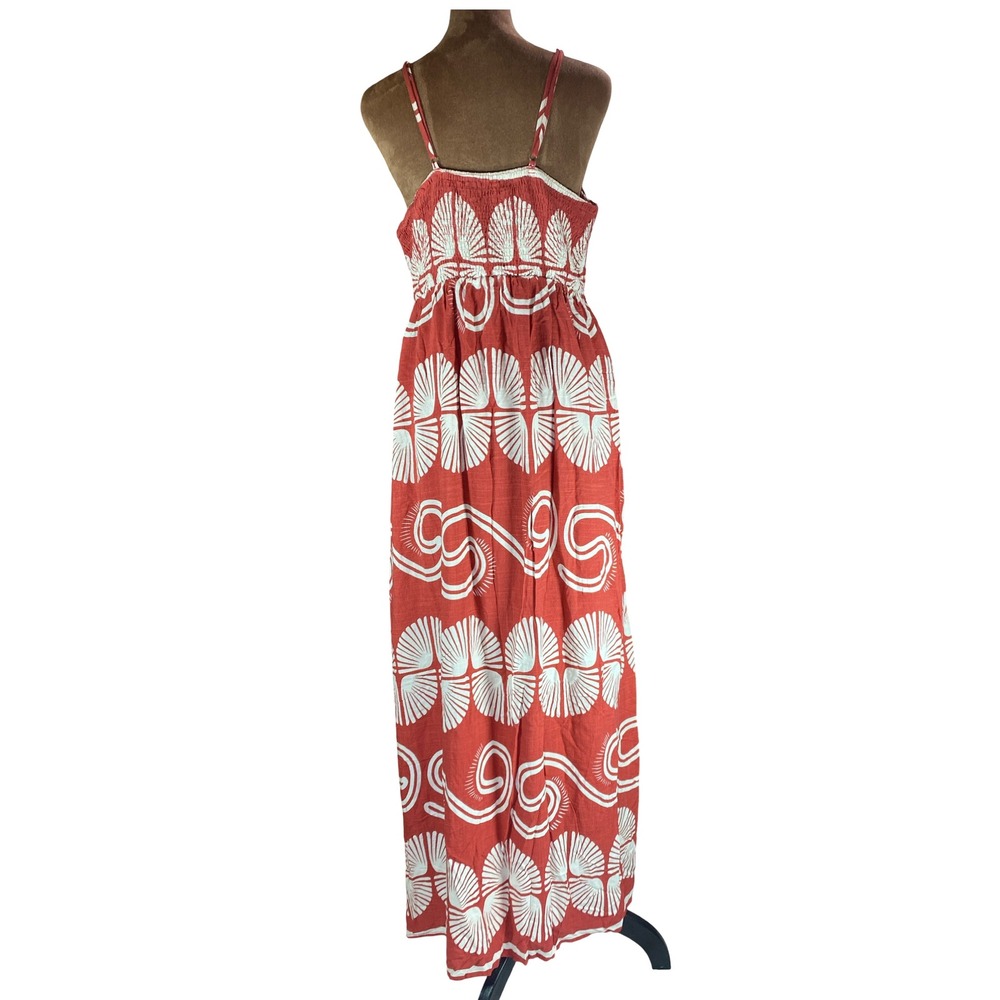 Anewsta Shell Print Crochet Trim Maxi Dress XL Boho Smocked Back Beachy Vacay - Picture 10 of 15